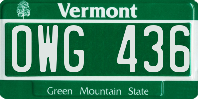VT license plate OWG436