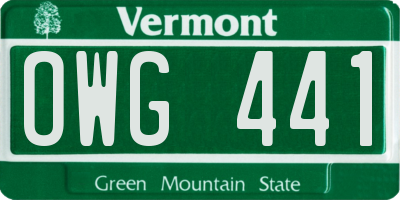 VT license plate OWG441
