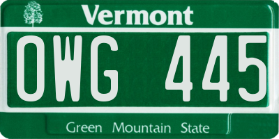 VT license plate OWG445