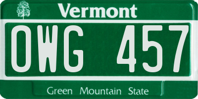 VT license plate OWG457