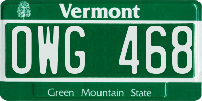 VT license plate OWG468
