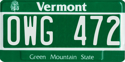 VT license plate OWG472