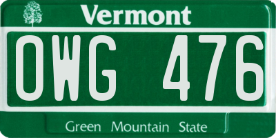 VT license plate OWG476