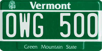 VT license plate OWG500