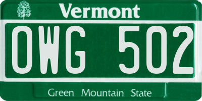 VT license plate OWG502