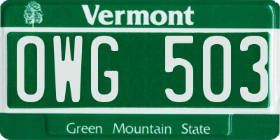 VT license plate OWG503