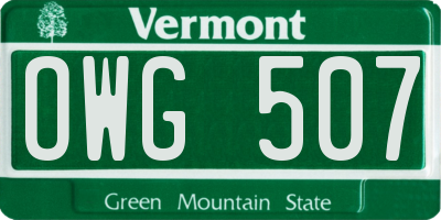 VT license plate OWG507