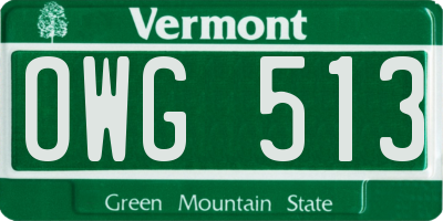 VT license plate OWG513