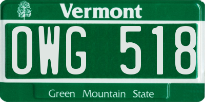 VT license plate OWG518