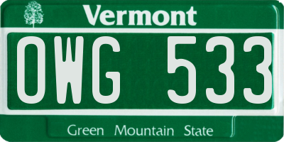 VT license plate OWG533