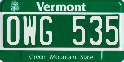 VT license plate OWG535