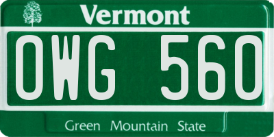 VT license plate OWG560