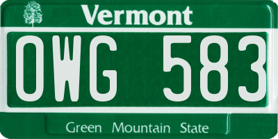 VT license plate OWG583