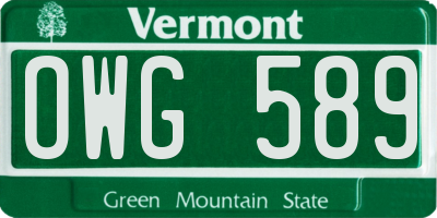 VT license plate OWG589
