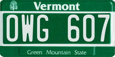 VT license plate OWG607