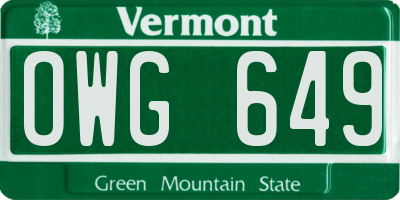 VT license plate OWG649