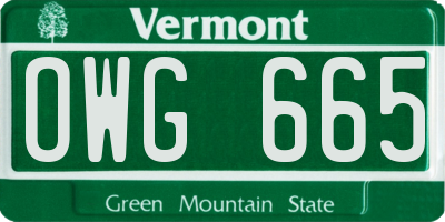 VT license plate OWG665