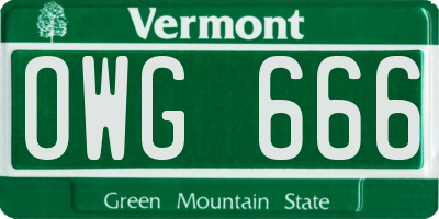 VT license plate OWG666