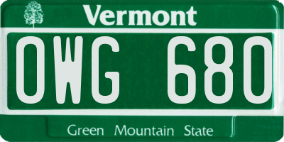 VT license plate OWG680