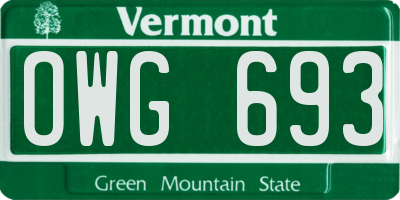 VT license plate OWG693