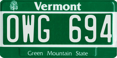 VT license plate OWG694