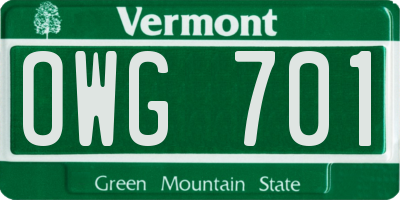 VT license plate OWG701