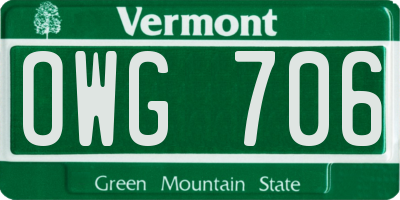 VT license plate OWG706