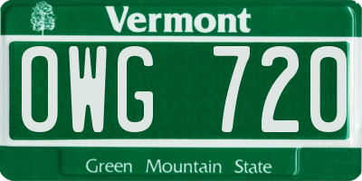 VT license plate OWG720