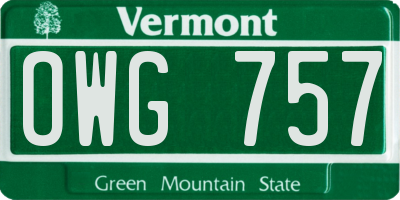 VT license plate OWG757