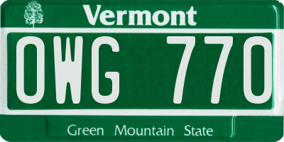 VT license plate OWG770
