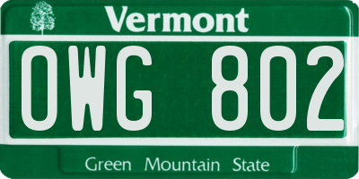 VT license plate OWG802