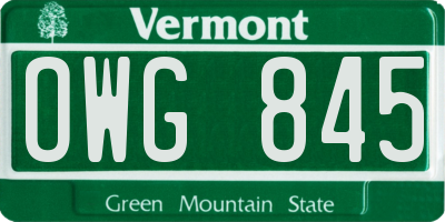 VT license plate OWG845