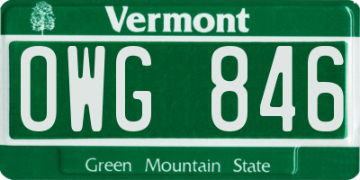 VT license plate OWG846