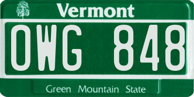 VT license plate OWG848