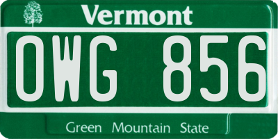 VT license plate OWG856