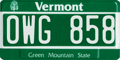 VT license plate OWG858