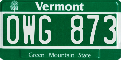 VT license plate OWG873