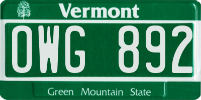 VT license plate OWG892