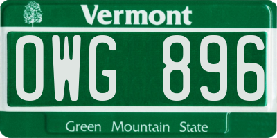 VT license plate OWG896