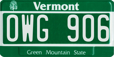 VT license plate OWG906