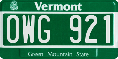 VT license plate OWG921