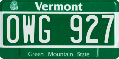 VT license plate OWG927