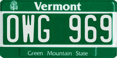 VT license plate OWG969