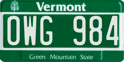 VT license plate OWG984