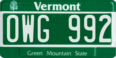 VT license plate OWG992