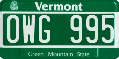 VT license plate OWG995