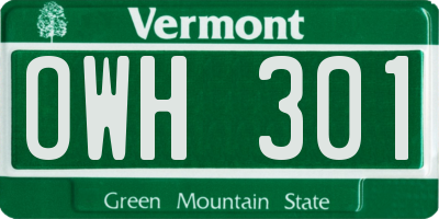 VT license plate OWH301