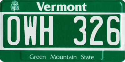 VT license plate OWH326