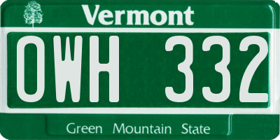 VT license plate OWH332