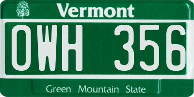 VT license plate OWH356